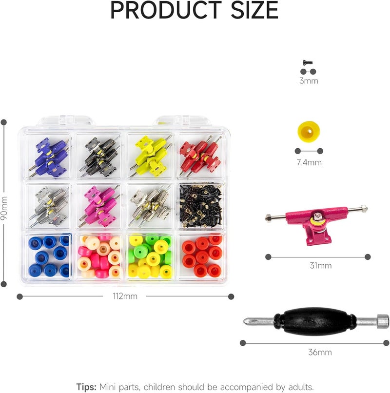 DisplayMore Store 14PCS Multicolour Trucks & 48PCS Wheels & 60PCS Screws & 30PCS Nuts & 4PCS Spanner Tool for 96mm Fingerboard Skateboard Wooden Deck Parts Kit Tool Case - Image 2